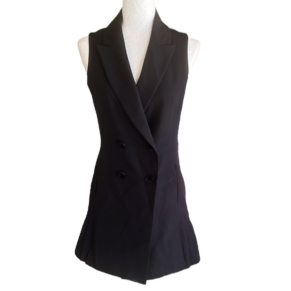 Zara Black Sleeveless Double Breasted Pleated Blazer Mini Dress Waistcoat - XS - Picture 6 of 16